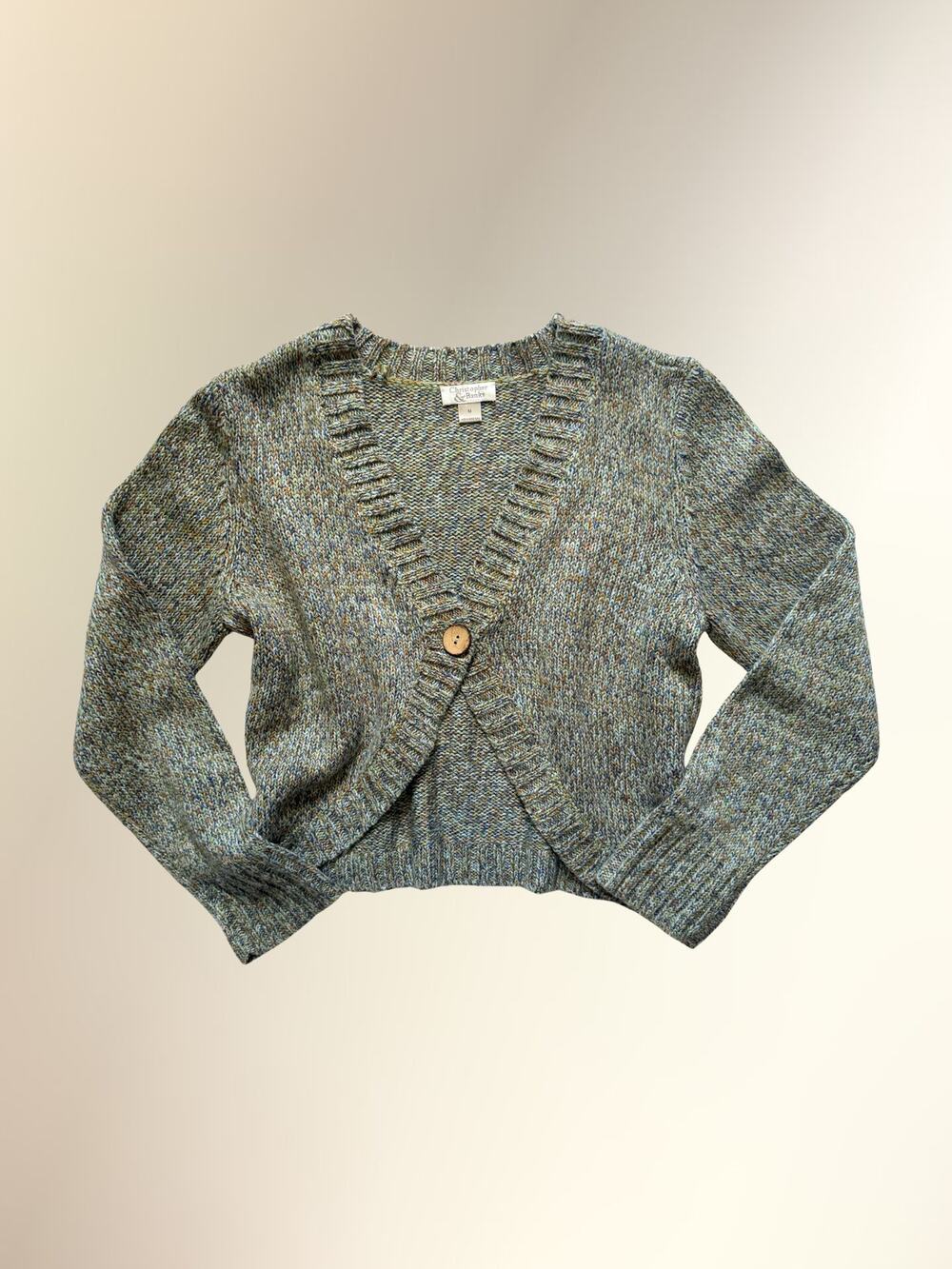 Vintage Christopher & Banks Green Blue Marled Knit Cardigan Sweater Women's M